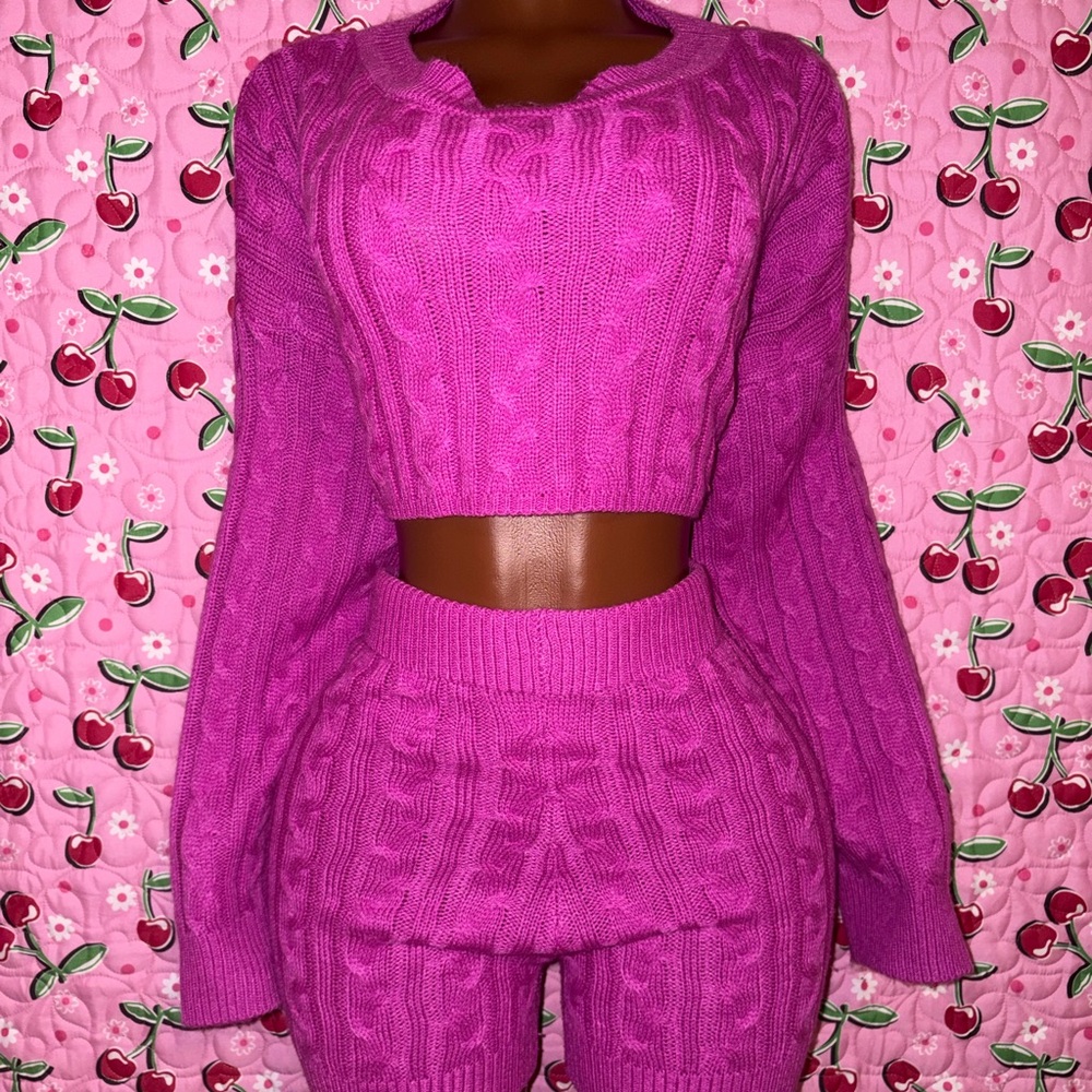 Fashion Nova Fuchsia Knit Sweater Set - Picture 2 of 4